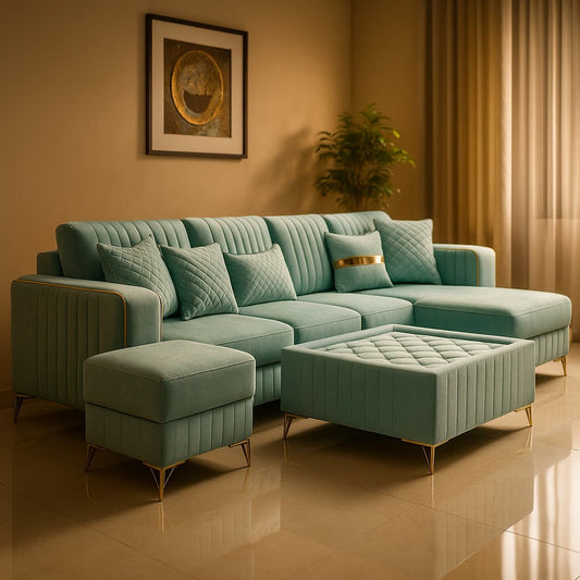 Aangan Turquoise Elite 7-Seater L-Shaped Sofa Set