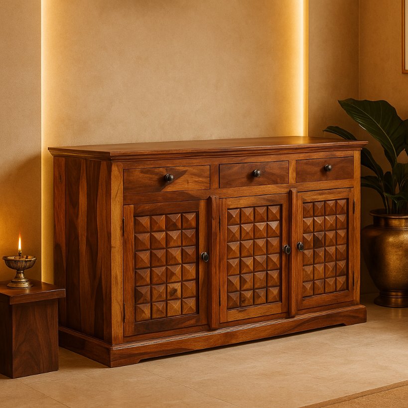 Aangan Hand-Carved Geometric Sideboard