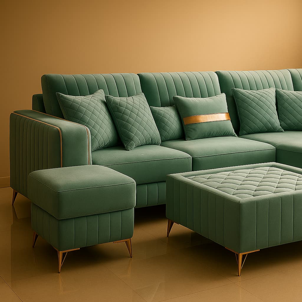 Aangan Turquoise Elite 7-Seater L-Shaped Sofa Set
