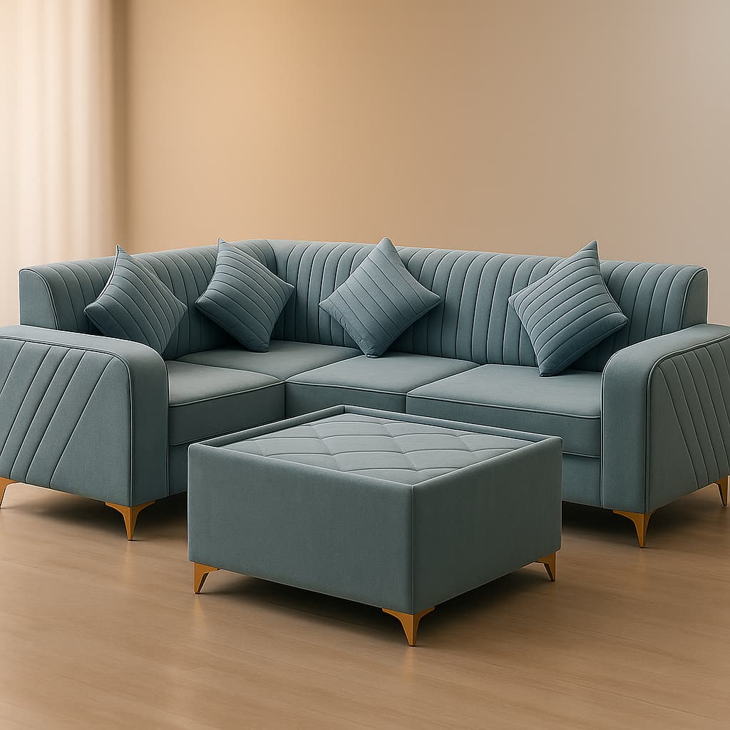 Aangan SkyLuxe 7-Seater Velvet L-Shaped Sofa Set