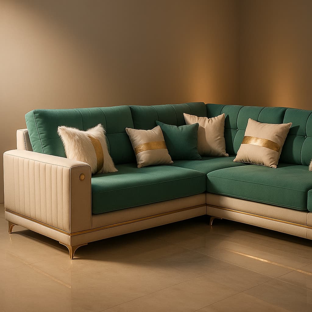 Aangan Teal Elegance 7-Seater Dual-Tone L-Shaped Sofa Set