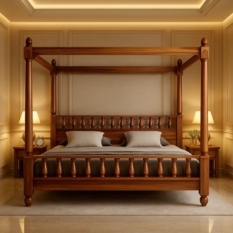 Aangan Classic Sheesham Poster Bed – Royal Solid Wood Design