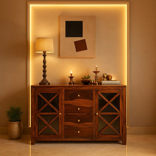 Aangan Cross-Frame Solid Wood Sideboard