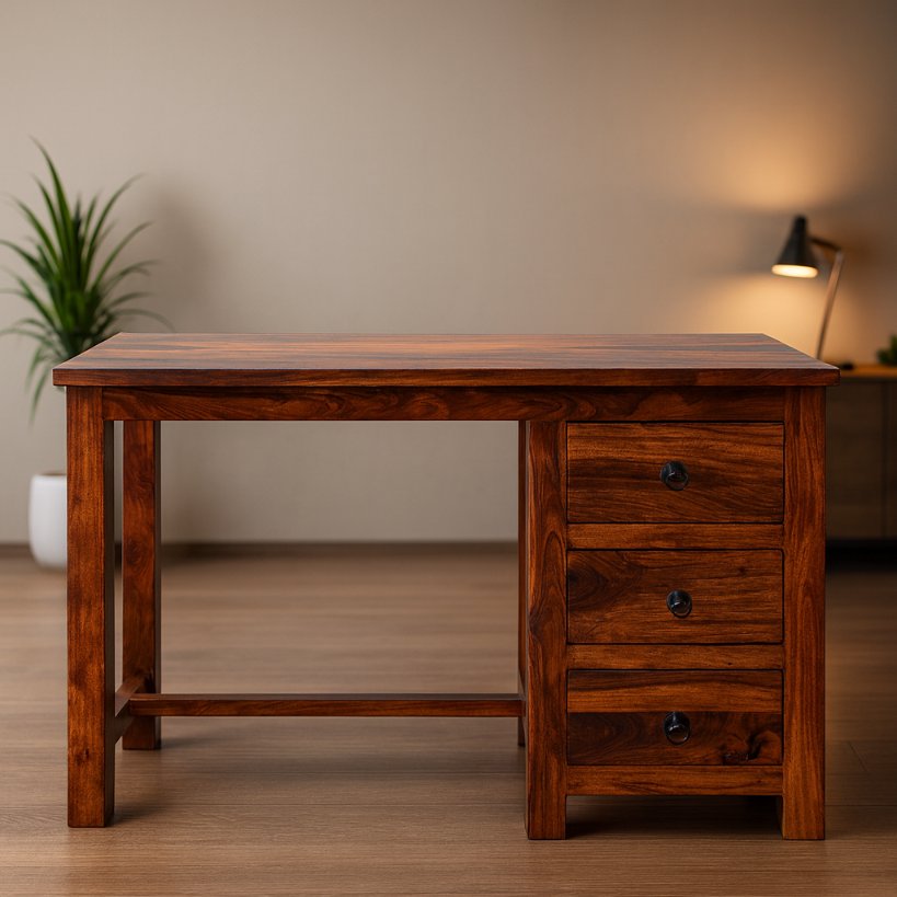 Solid Wood Office Table with 3-Drawer Storage