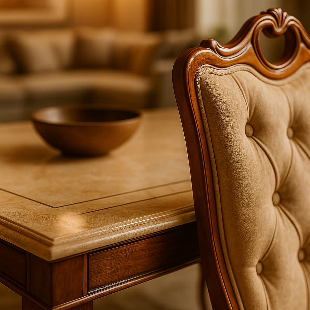 Aangan Royal Classic 6-Seater Dining Table Set – Solid Wood Frame & Premium Upholstered Chairs