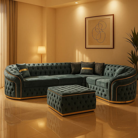 Aangan Imperial Teal 7-Seater Luxury Chesterfield Sofa