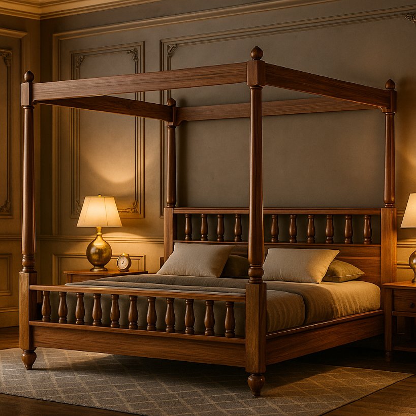 Aangan Classic Sheesham Poster Bed – Royal Solid Wood Design