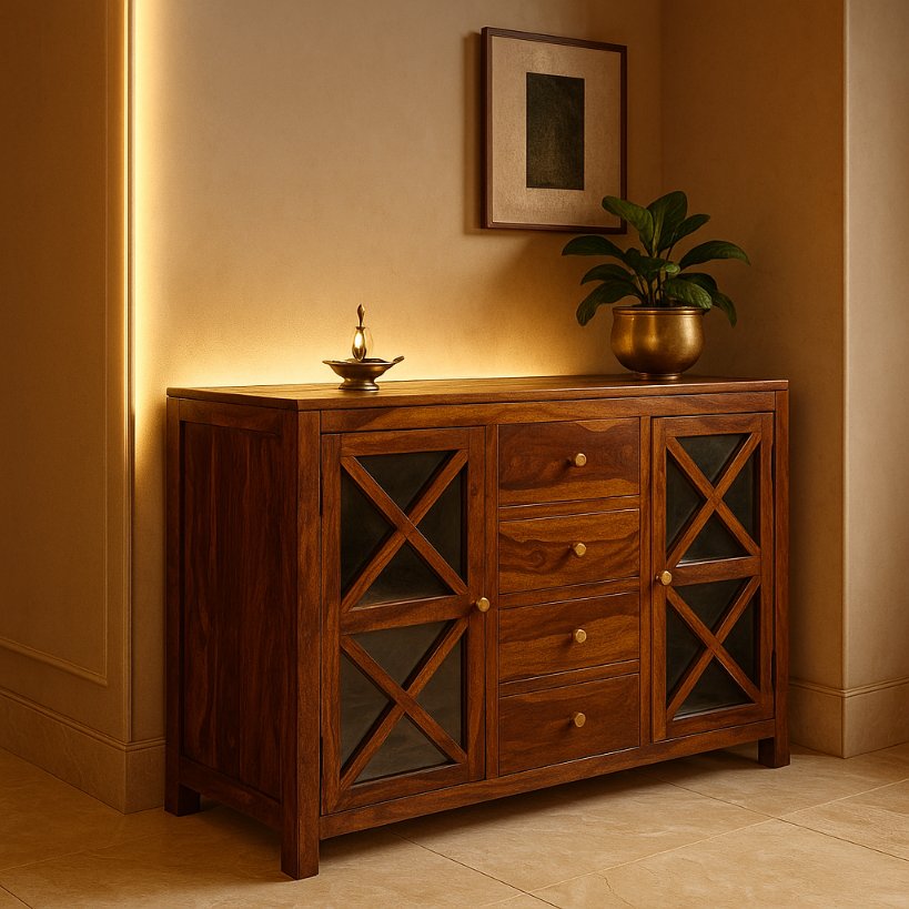 Aangan Cross-Frame Solid Wood Sideboard