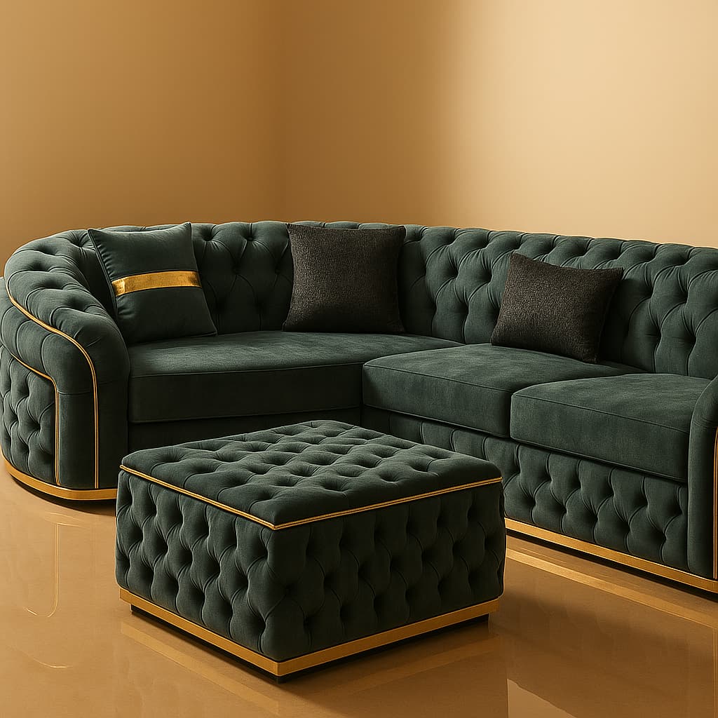 Aangan Imperial Teal 7-Seater Luxury Chesterfield Sofa