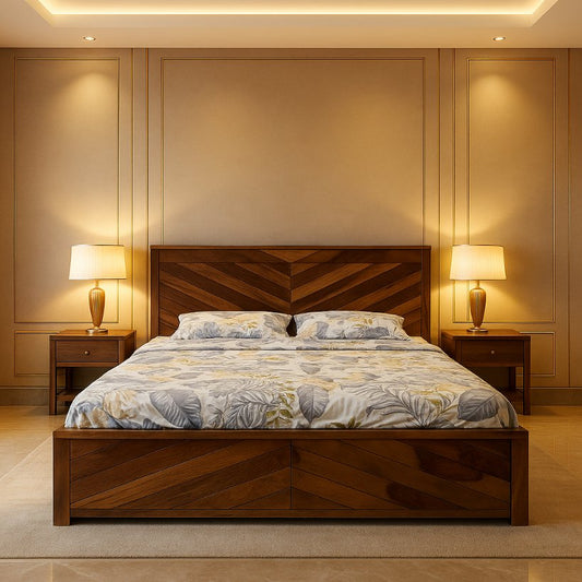 Aangan Chevron Pattern Solid Sheesham Bed
