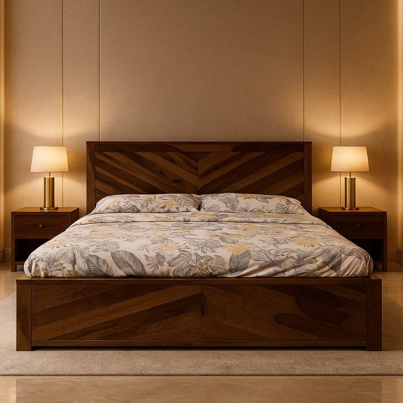 Aangan Chevron Pattern Solid Sheesham Bed