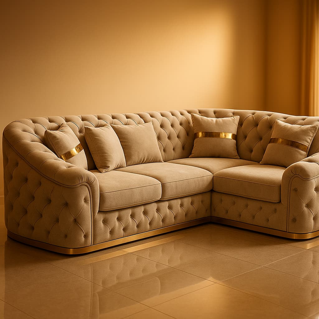 Aangan Majestic Beige 7-Seater Tufted Royal Sofa Set