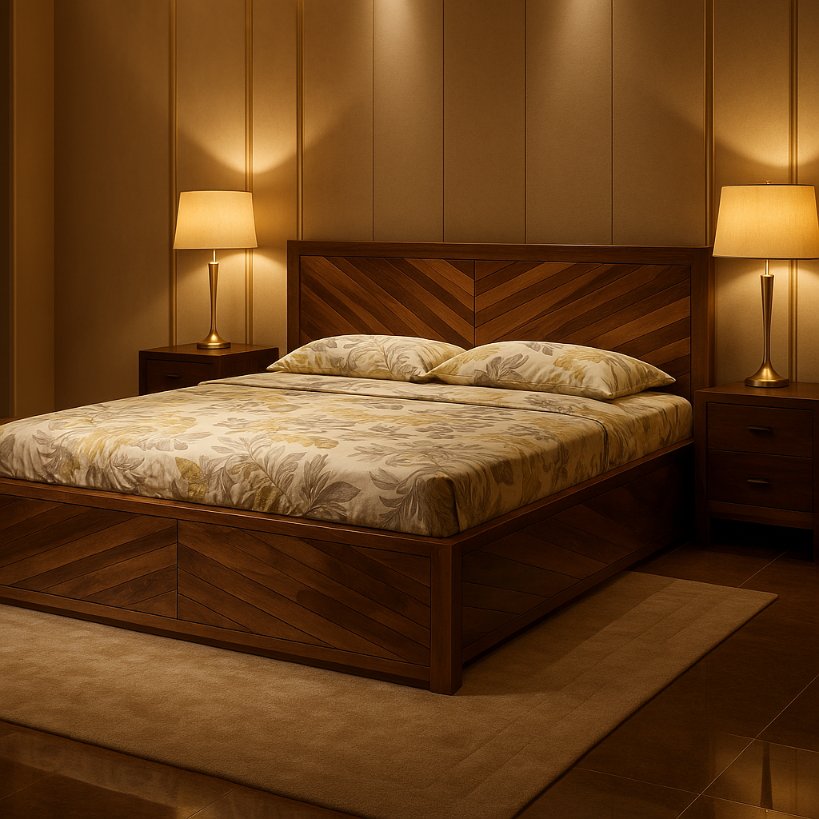 Aangan Chevron Pattern Solid Sheesham Bed