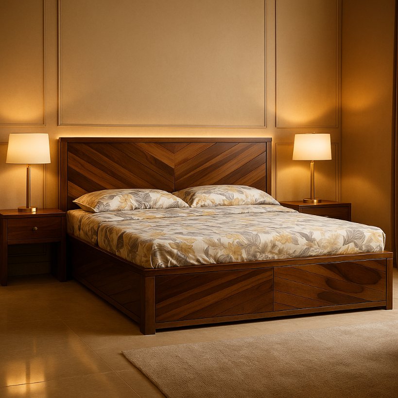 Aangan Chevron Pattern Solid Sheesham Bed