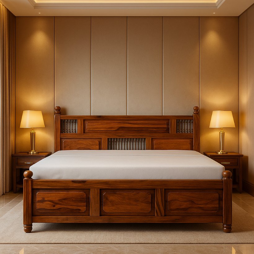 Aangan Classic Sheesham Panel Bed with Spindle Detailing