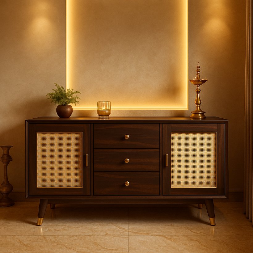 Aangan Mid-Century Cane Front Sideboard