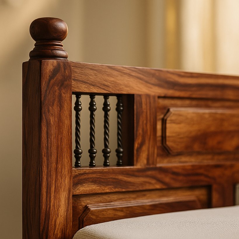 Aangan Classic Sheesham Panel Bed with Spindle Detailing