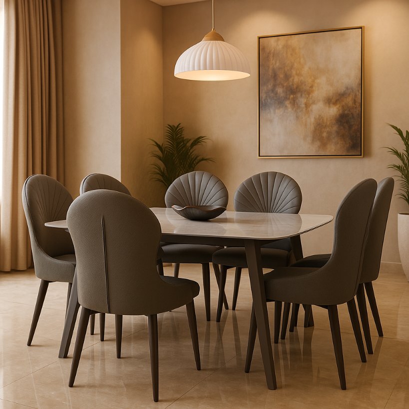 Aangan Shell-Back Luxury 8-Seater Dining Set