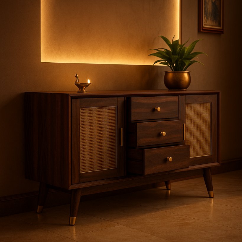 Aangan Mid-Century Cane Front Sideboard