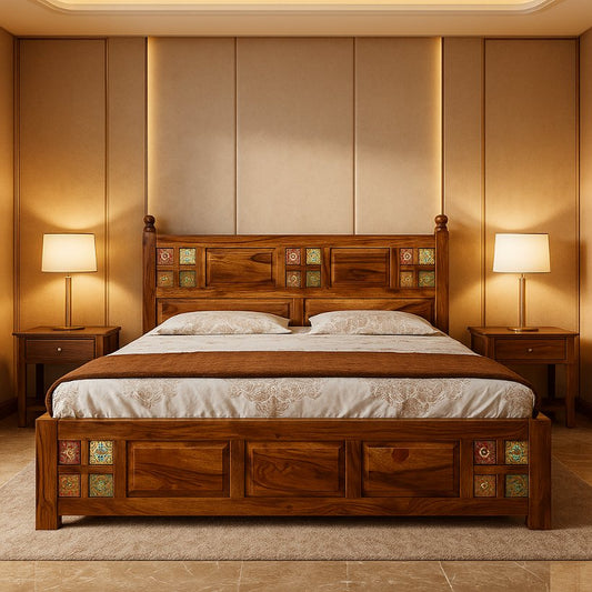 Aangan Sheesham Bed with Handcrafted Tile Artwork