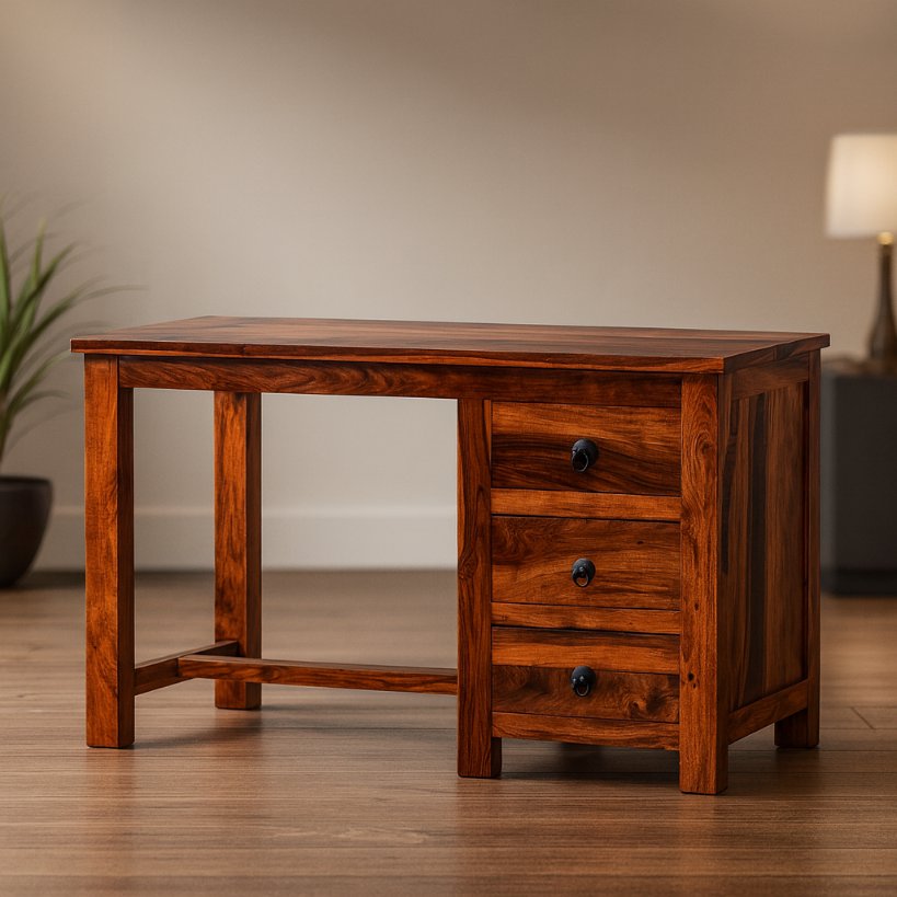 Solid Wood Office Table with 3-Drawer Storage