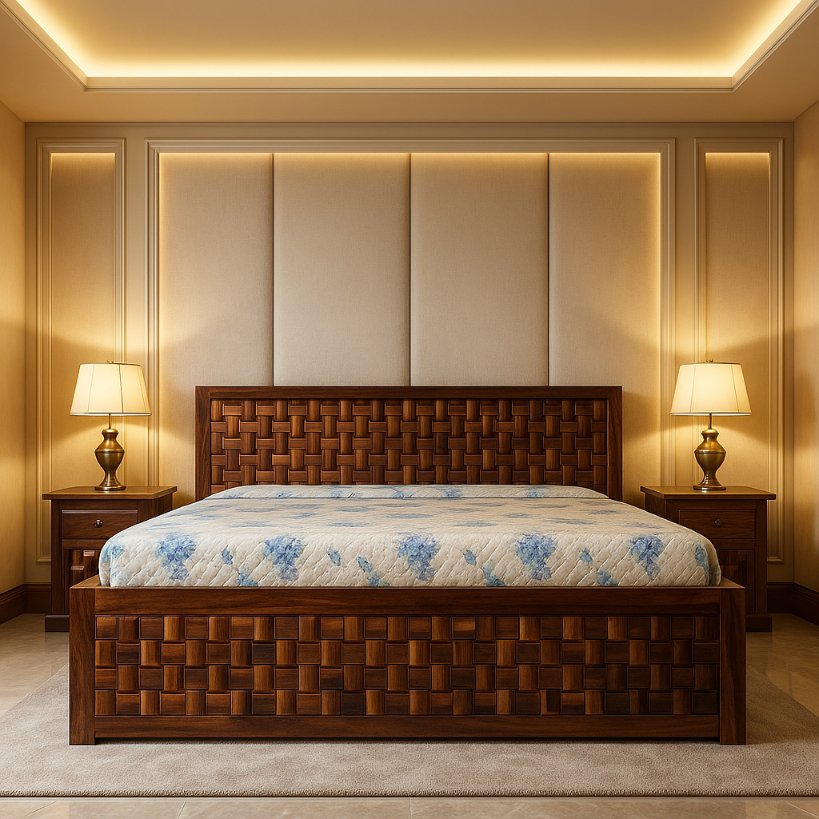 Aangan Sheesham Basket-Weave Design Bed
