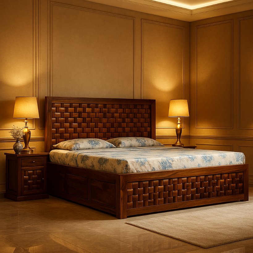 Aangan Sheesham Basket-Weave Design Bed