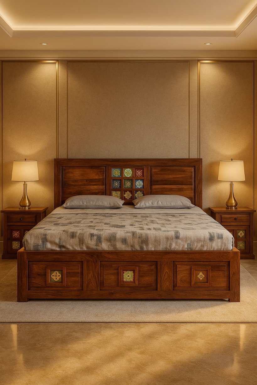 Aangan Sheesham Tile-Inlay Heritage Bed