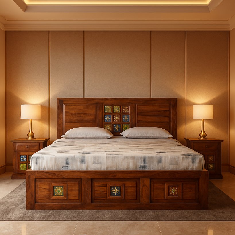 Aangan Sheesham Tile-Inlay Heritage Bed