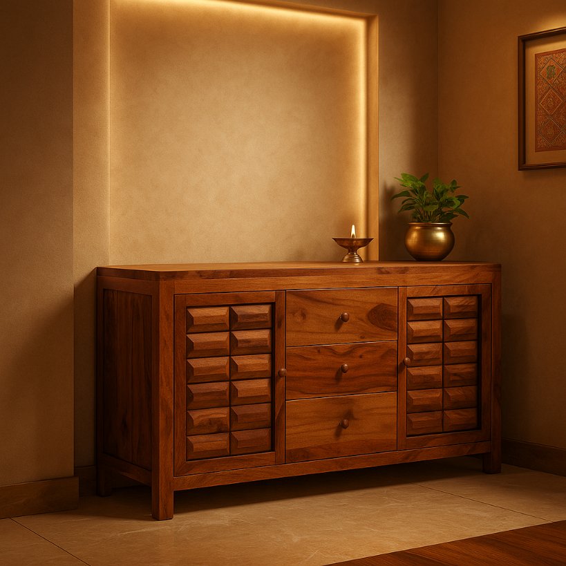 Aangan Carved Solid Wood Sideboard