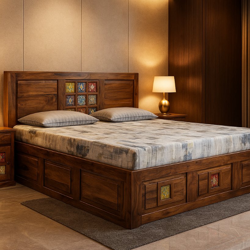 Aangan Sheesham Tile-Inlay Heritage Bed