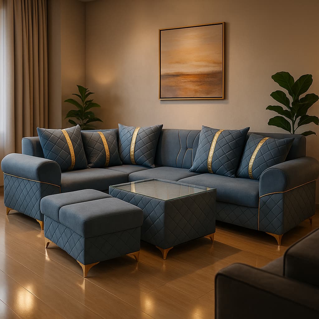 Aangan Blue Diamond 7-Seater Premium Corner Sofa