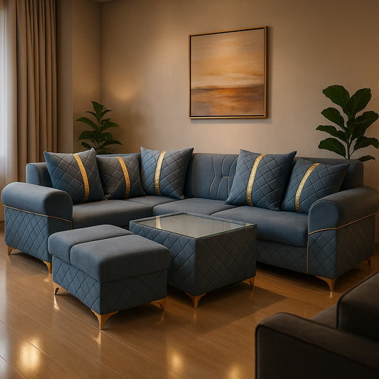 Aangan Blue Diamond 7-Seater Premium Corner Sofa