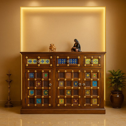 Aangan Handcrafted Brass & Tile Sideboard