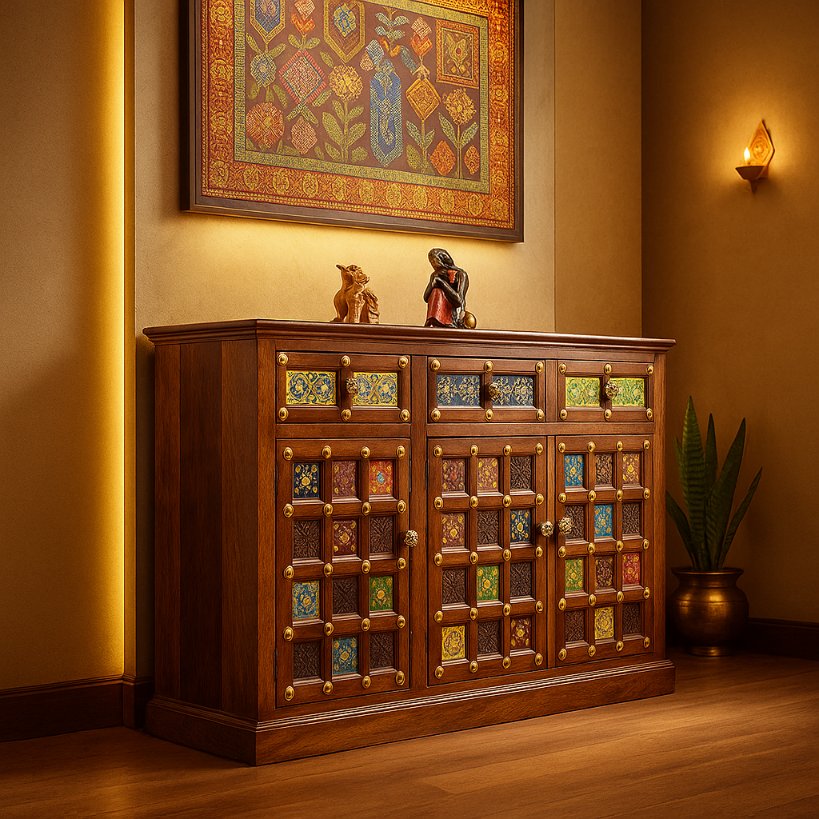 Aangan Handcrafted Brass & Tile Sideboard