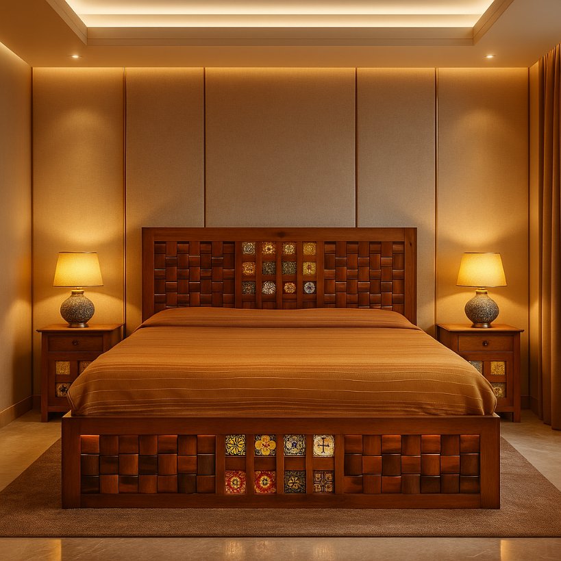 Aangan Mosaic Tile Woven-Panel Bed