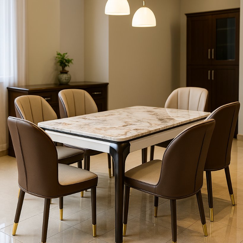 Aangan Premium Marble-Top Dining Set