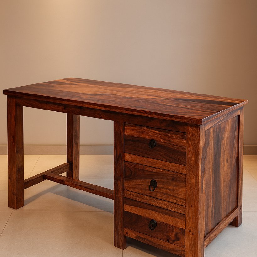 Solid Wood Office Table with 3-Drawer Storage