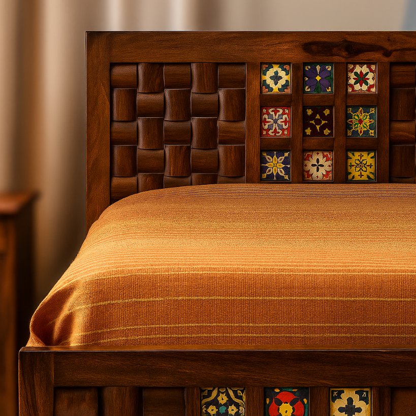 Aangan Mosaic Tile Woven-Panel Bed
