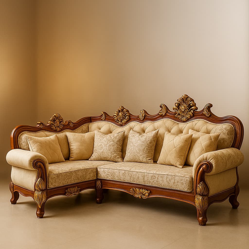 Aangan Heritage Gold 7-Seater Luxury Carved Sofa Collection