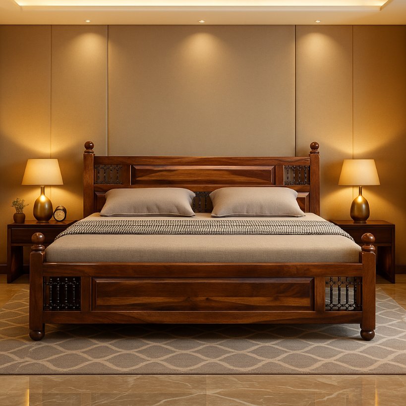 Aangan Royal Spindle Carved Bed
