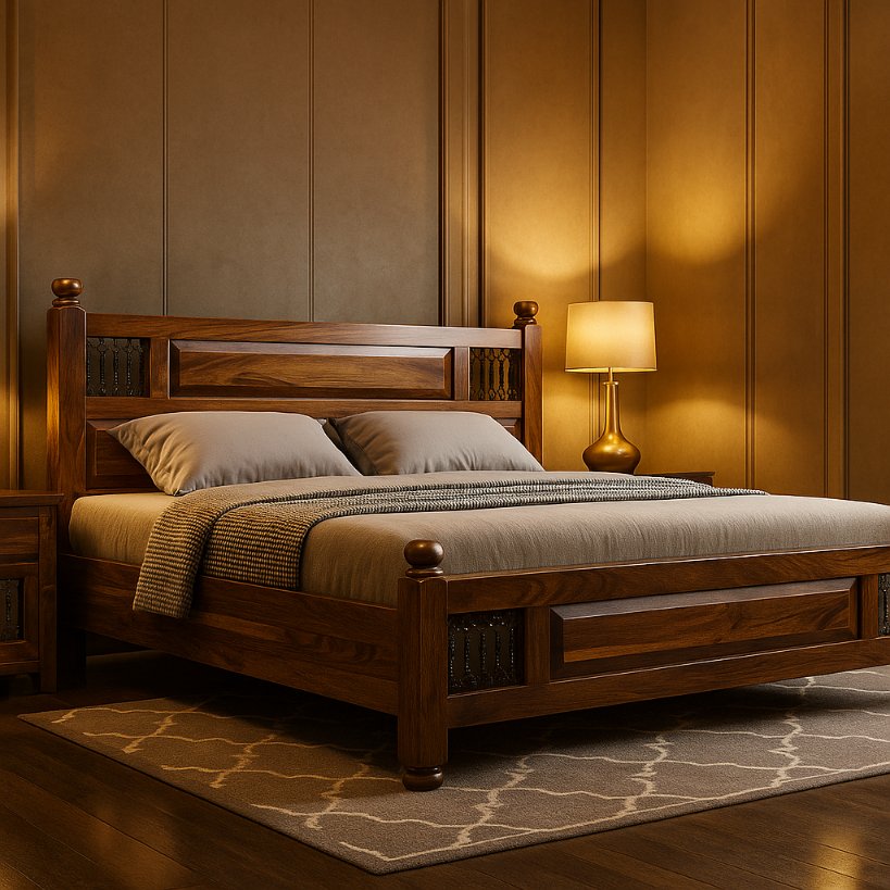 Aangan Royal Spindle Carved Bed