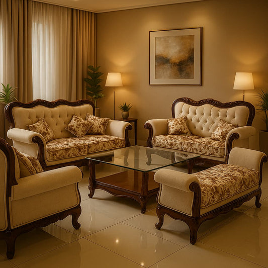 Aangan Maharani Vintage 5-Seater Premium Wooden Sofa Set