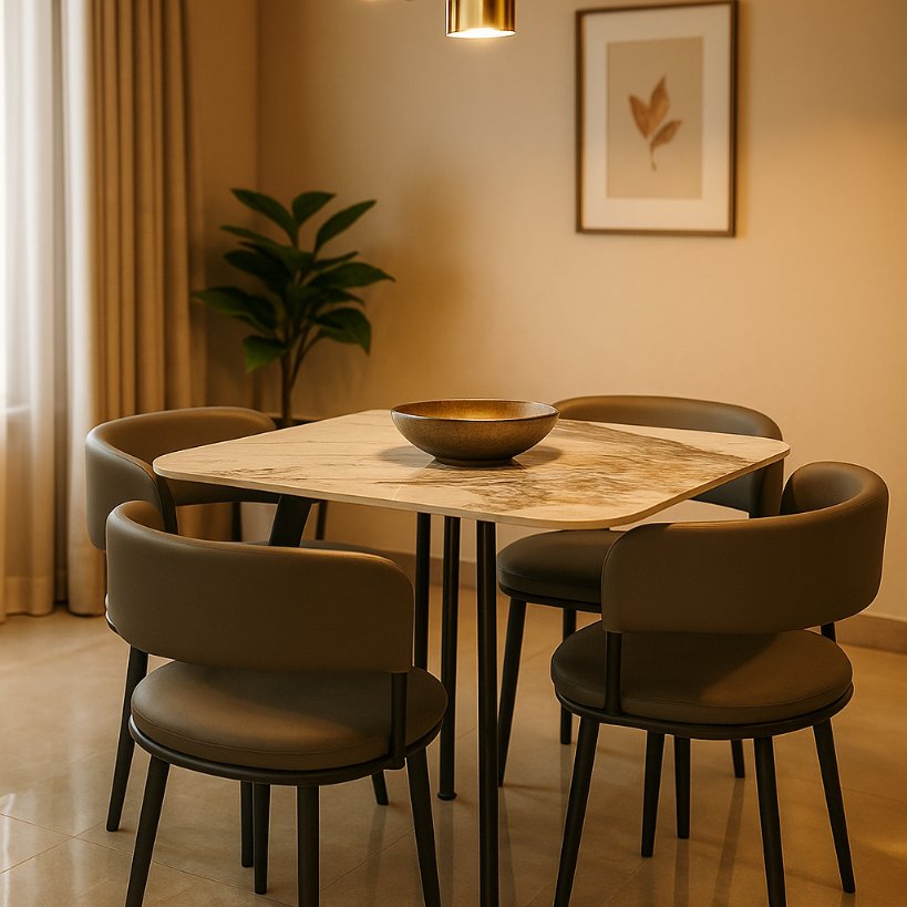 Aangan Compact Marble Dining Set – 4 Seater