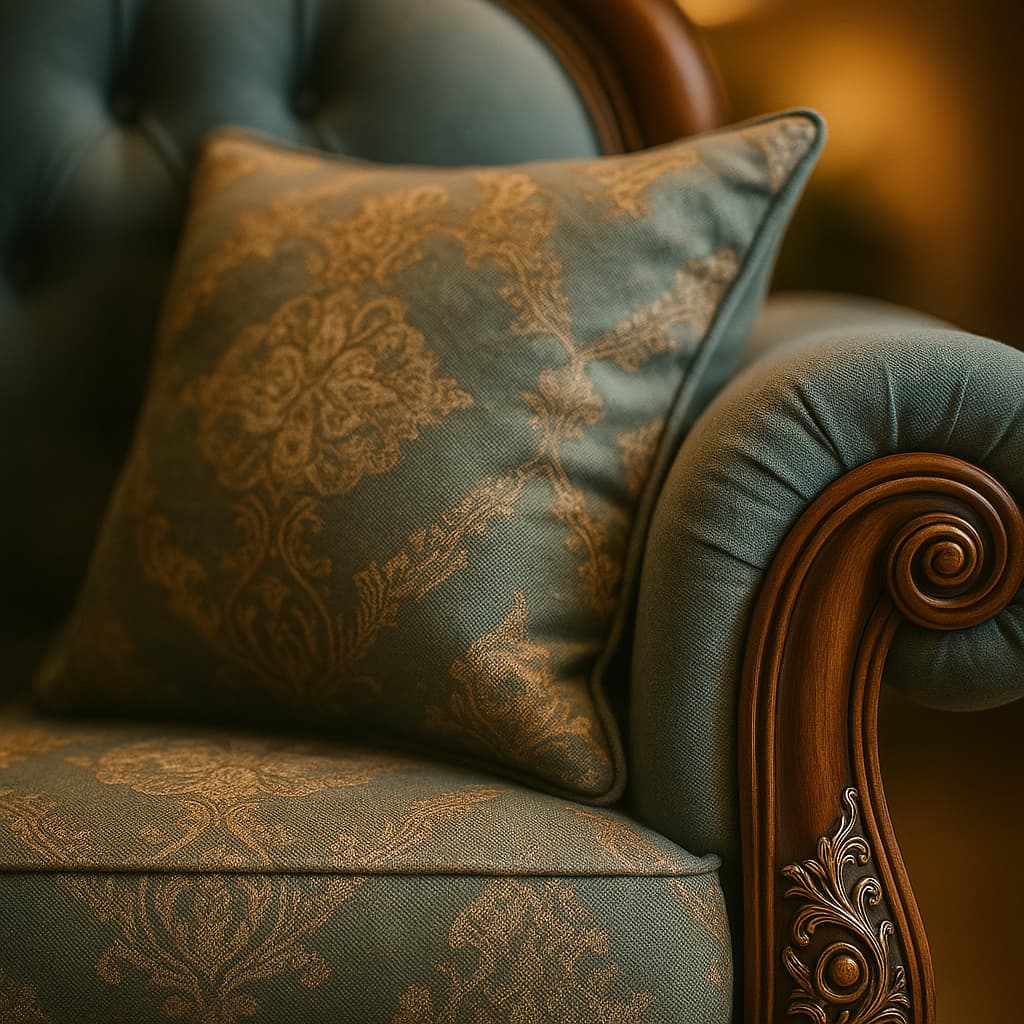 Aangan Maharaja Teal Floral 5-Seater Luxury Sofa Collection