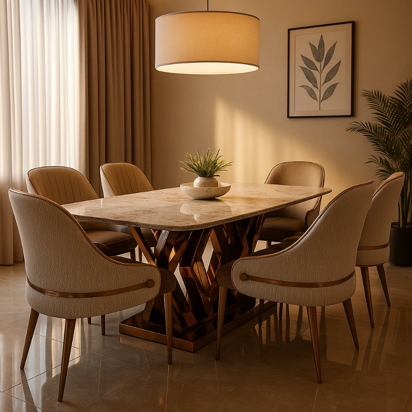 Aangan Luxe Marble Dining Set – 6 Seater