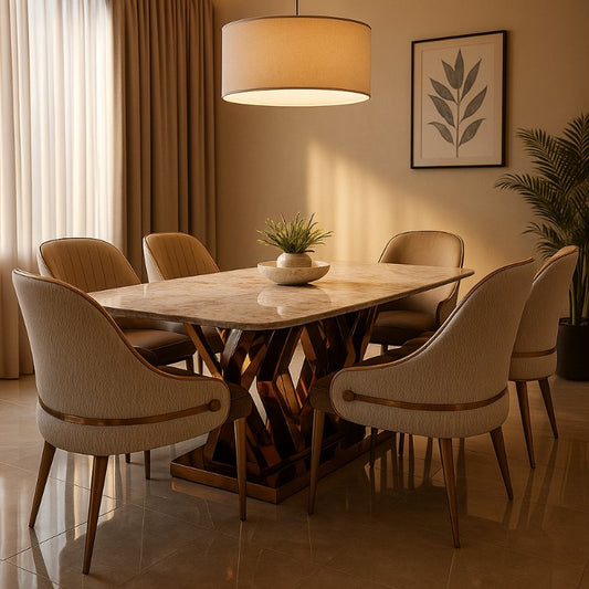 Aangan Luxe Marble Dining Set – 6 Seater