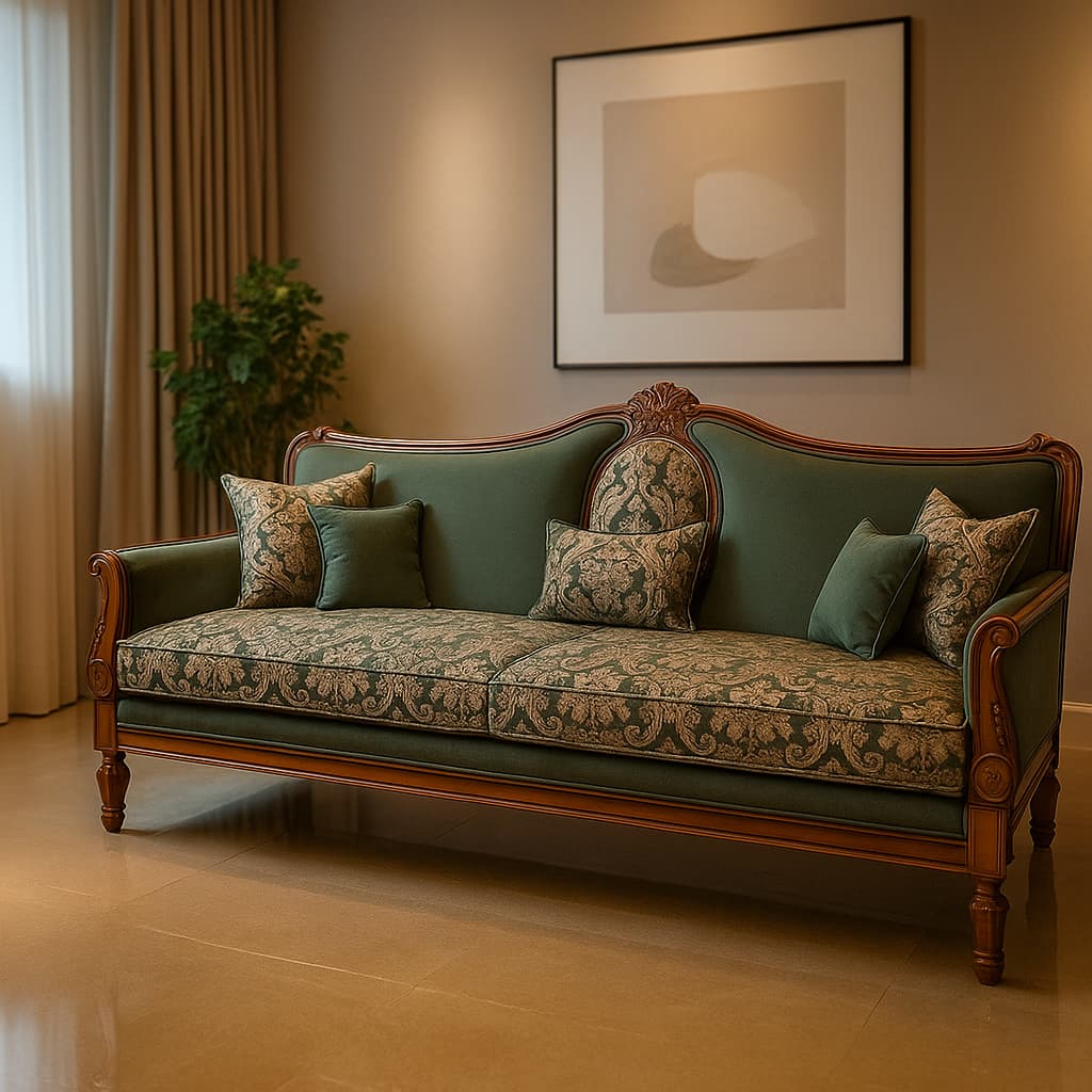 Aangan Maharaja Teal Floral 5-Seater Luxury Sofa Collection