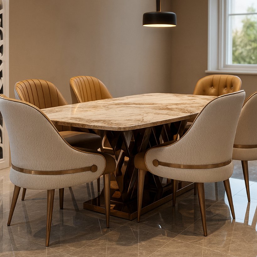 Aangan Luxe Marble Dining Set – 6 Seater
