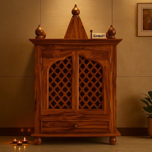 Aangan Sheesham Hand-Carved Home Temple with Jaali Doors